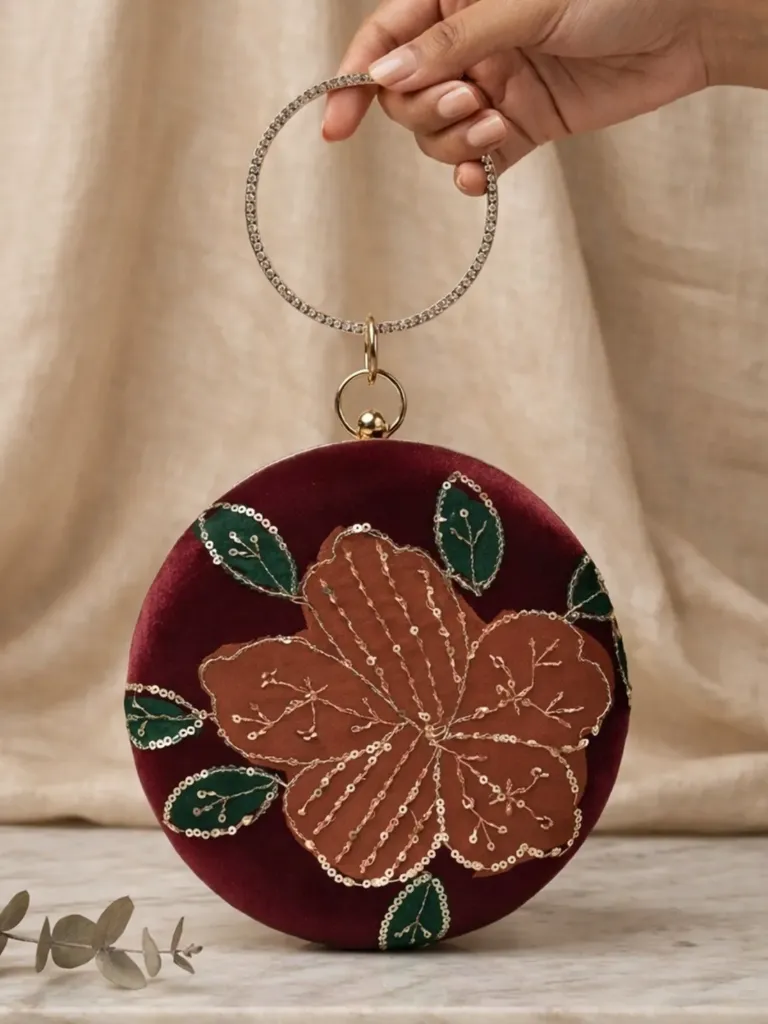 Designer round ethnic clutches