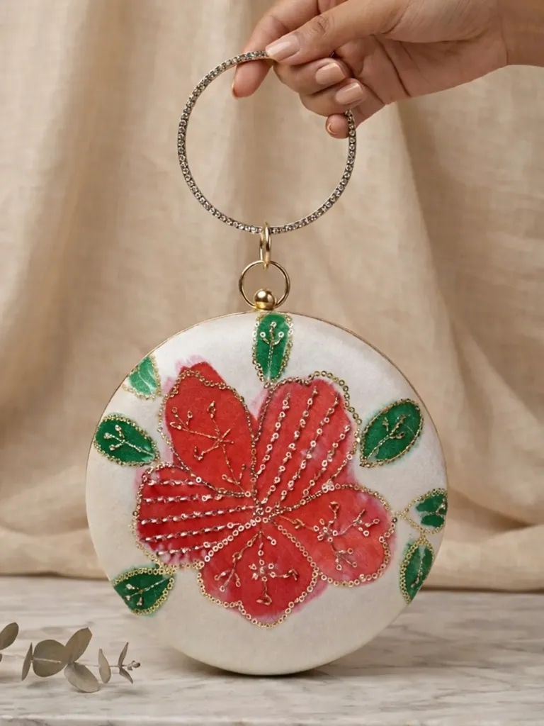 Designer round ethnic clutches