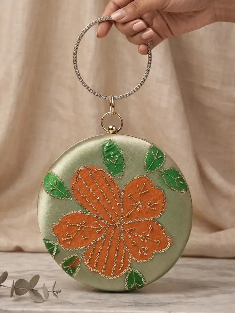 Designer round ethnic clutches