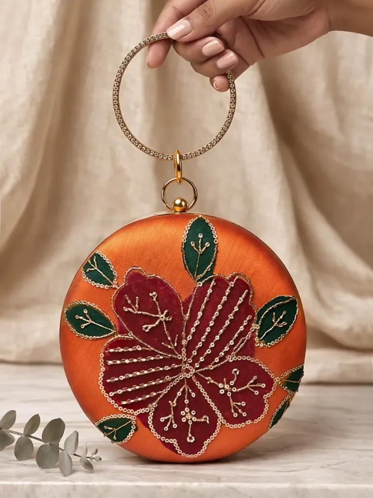Designer round ethnic clutches