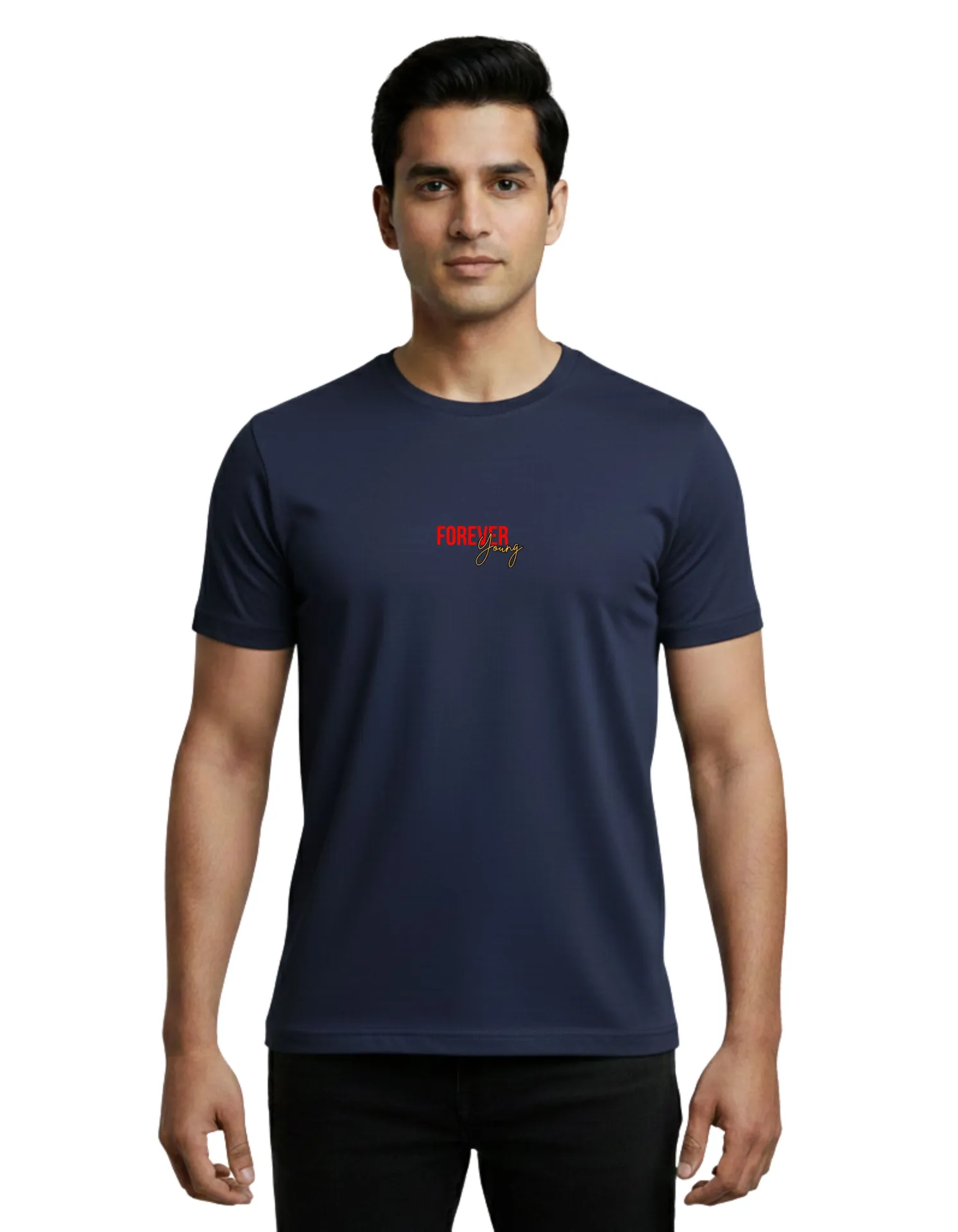 Forever Young Cotton Round Neck T-Shirt 180 GSM Navy Blue (XXXL)