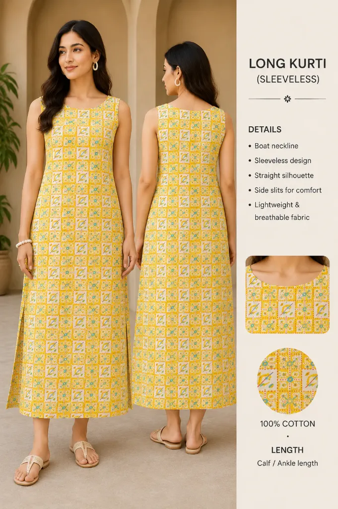 The Specific Sunshine Mosaic Sleeveless Cotton Kurti (S)