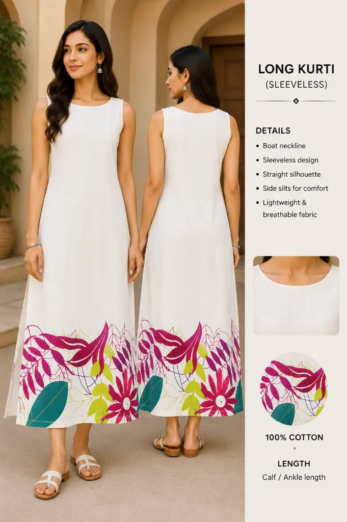 The Specific Ivory Bloom Border Print Cotton Kurti
