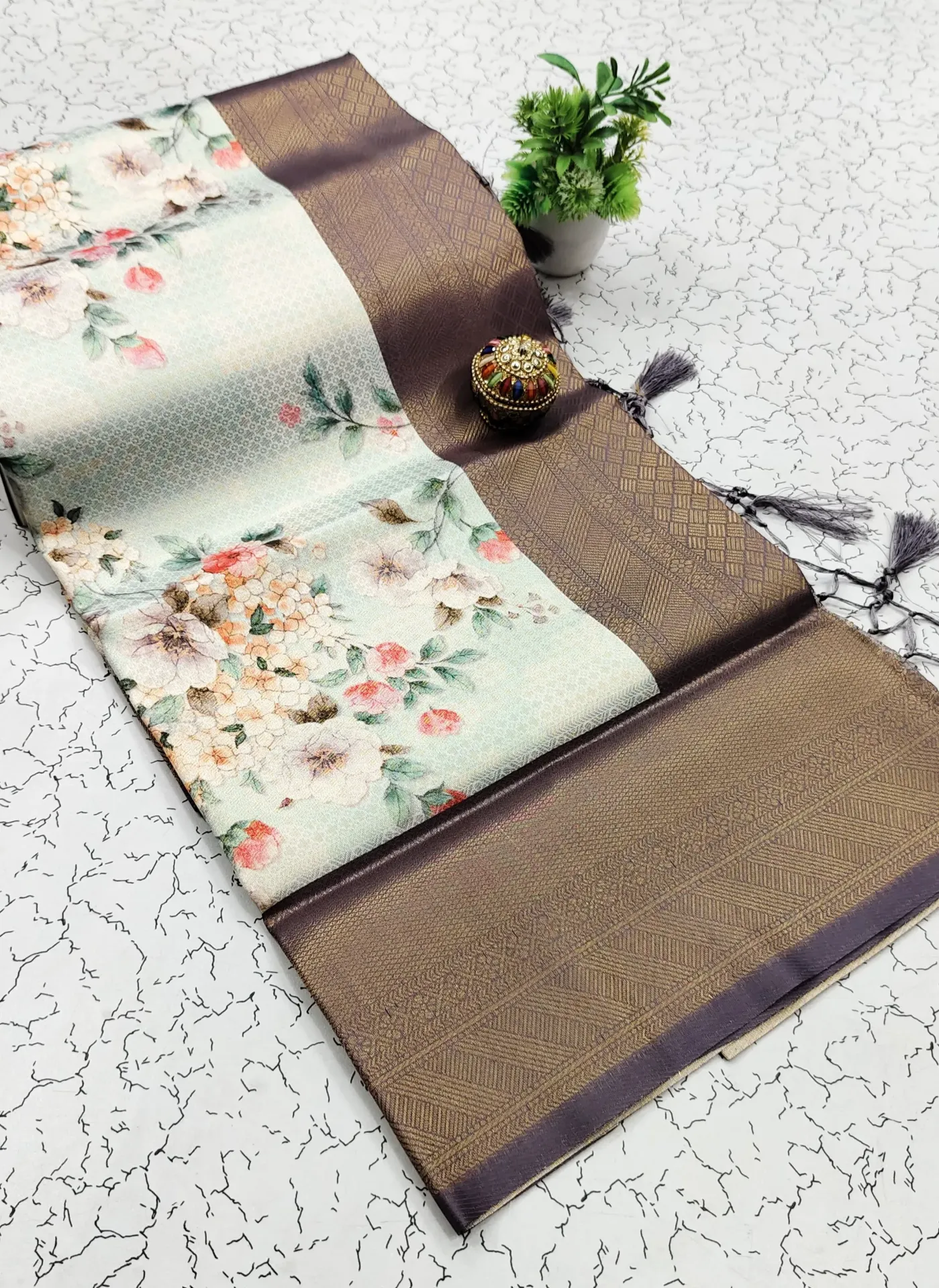 Premium copper softy sarees with matching self blouse