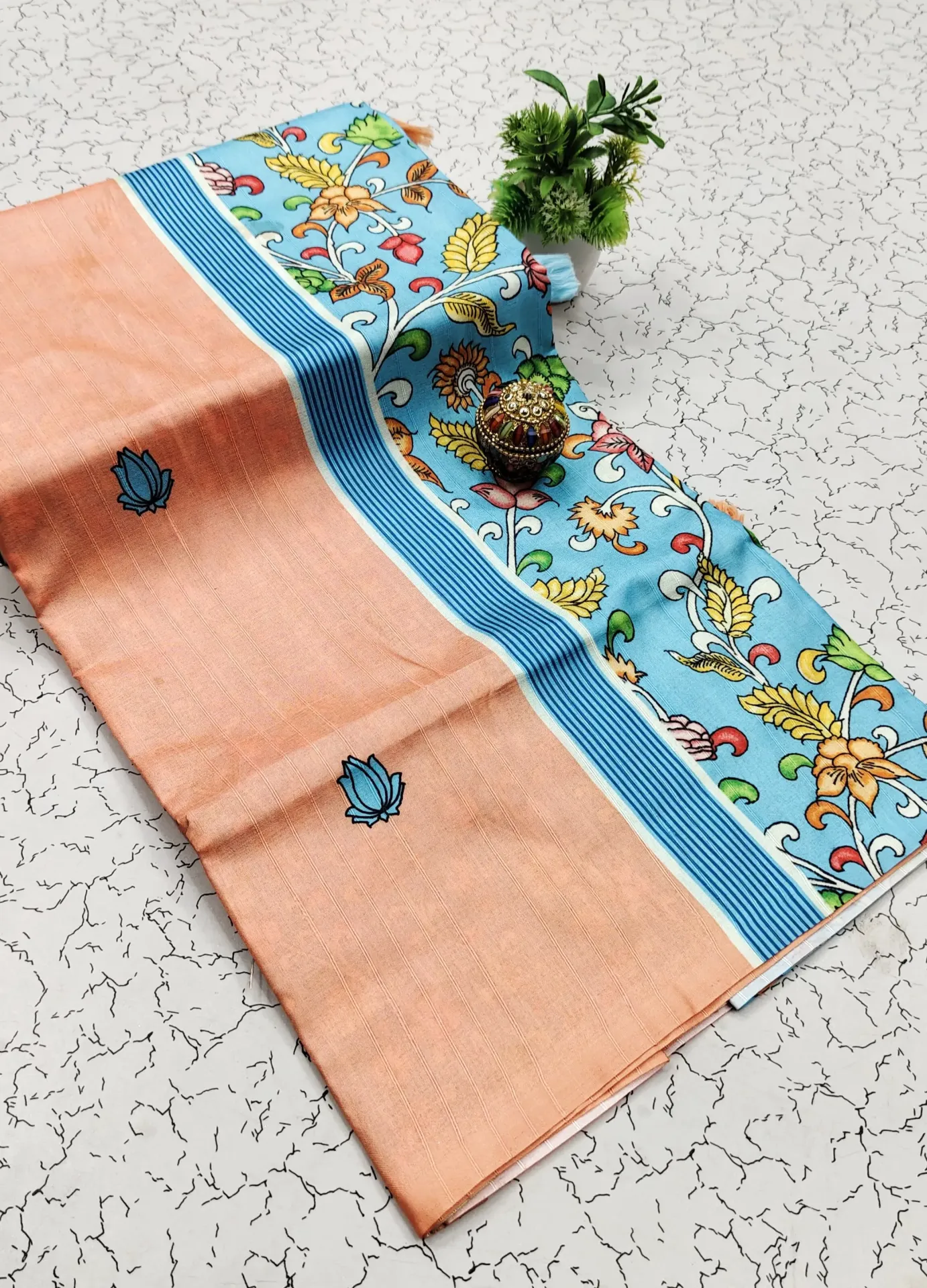 Premium copper softy sarees with matching self blouse