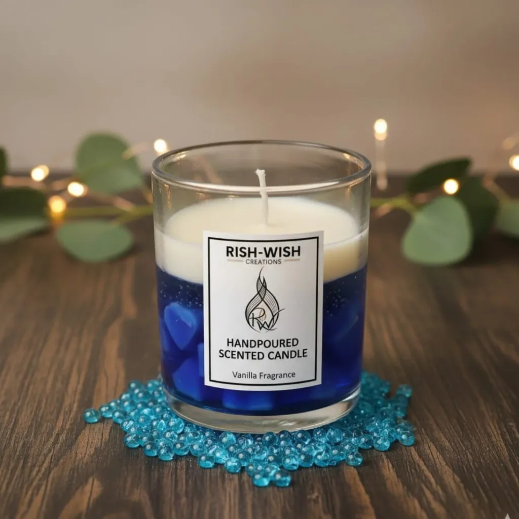 Serene Breeze Vanilla Candle (Blue) (Rose)